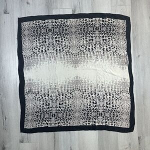 Charmeuse Silk Scarf Square Animal Crocodile Print Black White Beige 34.5”